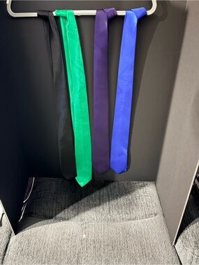 Set of Four Solid Satin Ties - Black, Emerald Green, Purple, Royal Blue